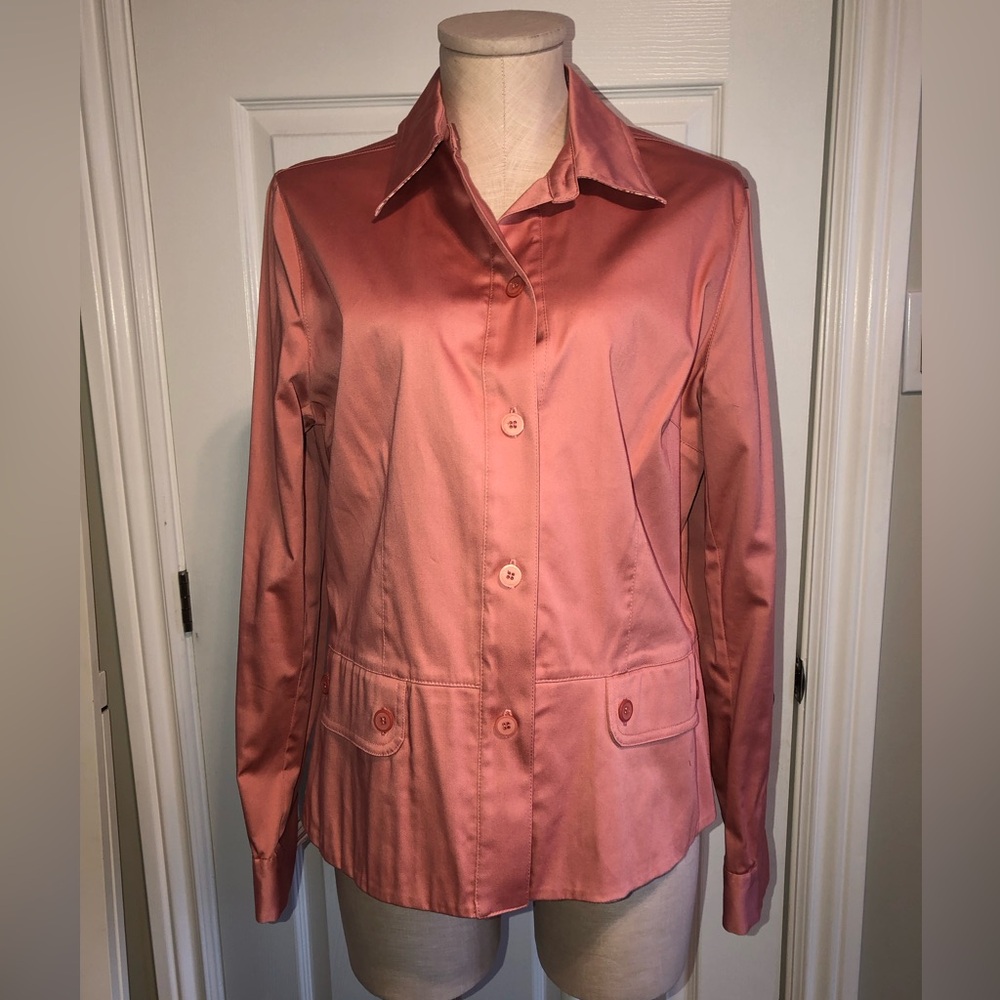 Koret Essentials Women's Satin Button-Up Jacket - Pink/Coral. Size 10